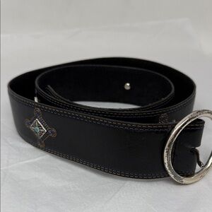 Brighton Black Leather Belt Silver Concho Turquoise Detail Size 38 / XXL Western